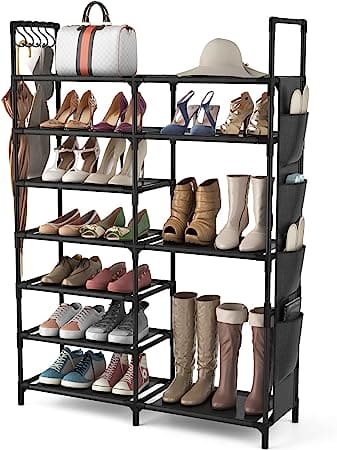 Multifunctional Storage Organizer, Standing Shoe Tower Racks, Cupboard Space Saving Shoe Stand, 7 Tier Shoe Rack for Entryway, Metal Shoe Organizer for Entryway Closet, Stackable Shoe Boots Storage Cabinet With Hooks Multifunctional Storage Organizer, Standing Shoe Tower Racks, Cupboard Space Saving Shoe Stand, 7 Tier Shoe Rack for Entryway, Metal Shoe Organizer for Entryway Closet, Stackable Shoe Boots Storage Cabinet With Hooks